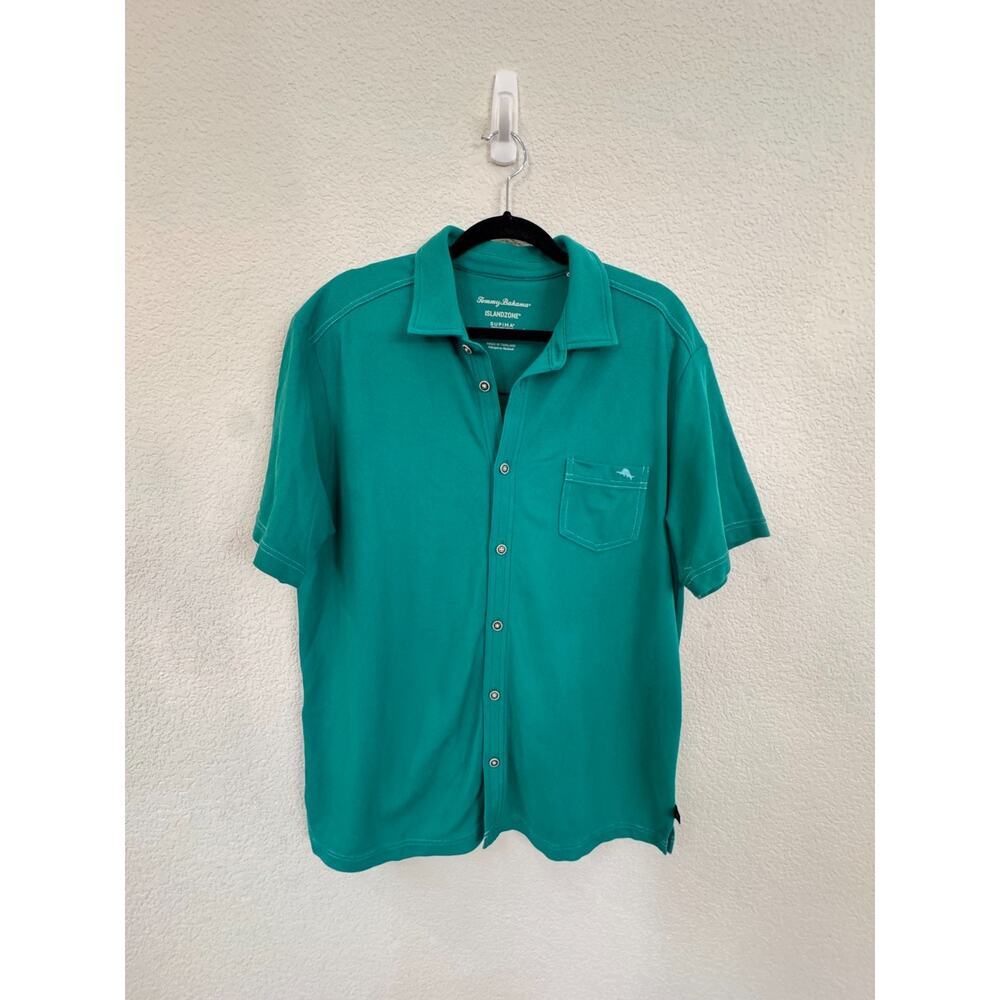 Tommy Bahama IslandZone GreenShort Sleeve Button Down Shirt Size Large vacation